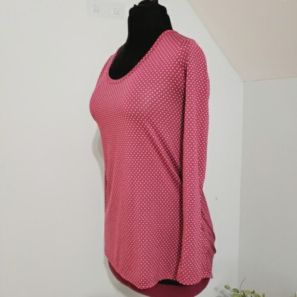 Lularoe Stretch Pink and White Polka Dot Long Sleeve Scoopneck Tunic Top Small - Picture 4 of 10